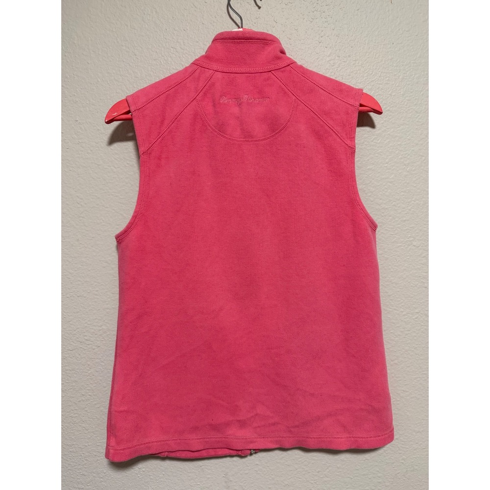 Tommy Bahama Pink Ribbed Full Zip Vest Mock Neck Cotton Blend Small - Picture 2 of 8